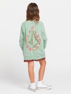 Volcom Mint Green Floral Logo Crew Sweatshirt